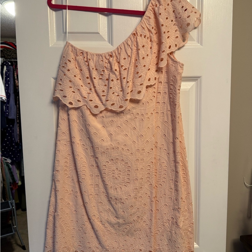 LOFT Pink Asymmetrical Ruffled One-Shoulder Dress